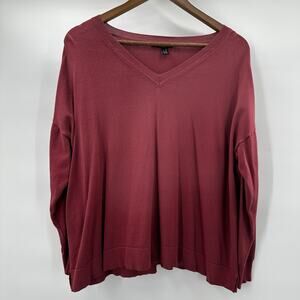 Max Mara Weekend Sweater Womens Large Red Vneck Preppy Boxy Stretch Minimalist